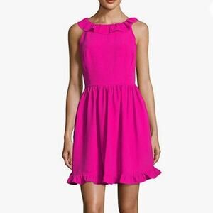 kate spade Hot Pink Ruffle Neck Sleeveless Fit-and-Flare Dress